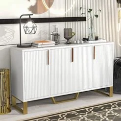 WILLIAMSPACE 46.8" Modern Sideboard Buffet Cabinet With 4 Doors & Adjustable Shelf & Gold Metal Frame, Floor Storage Cabinet, Standing Side Cabinet For Living Room, Hallway, Kitchen - Black&White&Gold -Safavieh Furniture 51vFq29jNaL. AC