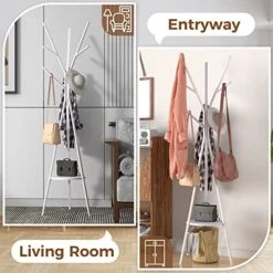 MULSH Standing Coat Rack Hat Hanger Coat Rack Hooks Coat Rack Hall Tree Entryway Standing Hat Jacket Coat Hanger Rack In White,17.72" W X 17.72" D X 73.46" H -Safavieh Furniture 51vKctc0MQL