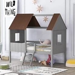 MeraxTwin Size Low Loft For Kids Wood House Bed With Drawer,Two Front Windows And Roof For Kids Teens, White -Safavieh Furniture 51vQJSmjiDL. AC