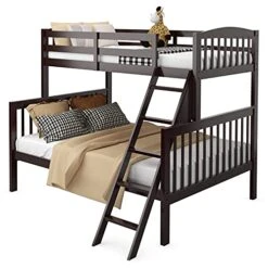 Costzon Twin Over Full Bunk Bed, Convertible Bunk Bed With Enhanced Upper-Level Guardrail And Safe Ladder, Solid Wood Bunk Bed For Kids And Teens