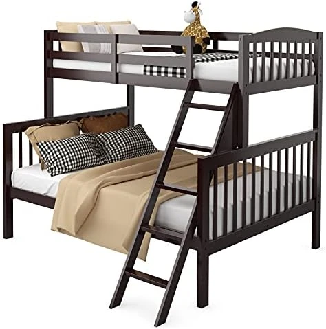 Costzon Twin Over Full Bunk Bed, Convertible Bunk Bed With Enhanced Upper-Level Guardrail And Safe Ladder, Solid Wood Bunk Bed For Kids And Teens 7 Costzon Twin Over Full Bunk Bed, Convertible Bunk Bed With Enhanced Upper-Level Guardrail And Safe Ladder, Solid Wood Bunk Bed For Kids And Teens - Image 7