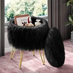 GREENSTELL Vanity Stool Chair Faux Fur With Storage, 15.75”W X 19.29’’H Round Soft Ottoman With 4 Metal Legs, Furry Padded Seat, Modern Multifunctional Makeup Stool For Bedroom Living Room, White 14 GREENSTELL Vanity Stool Chair Faux Fur With Storage, 15.75”W X 19.29’’H Round Soft Ottoman With 4 Metal Legs, Furry Padded Seat, Modern Multifunctional Makeup Stool For Bedroom Living Room, White -Safavieh Furniture 51vSZLwR1eL. AC