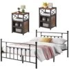 Queen Size Metal Bed Frame And Versatile Nightstands Set Of 2, Heavy-Duty Platform With Headboard,Night Stands Side End Tables With Storage Drawers For Bedroom, Living Room, Easy Assemble, Black+Brown
