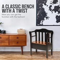 Peaceful Classics Bench With Storage - Small Wooden Storage Bench For Entryway, Hallway, Mudroom, Farmhouse, Bedroom, & Living Room, Amish Handmade Furniture Storage Organizer, Mocha