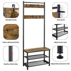 Yaheetech Metal Hall Tree With Shoe Storage Bench Entryway Coat Rack With 2 Shoe Shelves & 9 Movable Hooks, Rustic Brown -Safavieh Furniture 51vlFKZpOVL