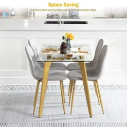 Bacyion Glass Dining Table Set For 4-5 Pieces Dining Room Table Set, Rectangle Kitchen Table With 4 Grey Fabric Dining Chairs, Modern Table & Chair Set For Dining Room, Kitchen, Dinette, Small Space 17 Bacyion Glass Dining Table Set For 4-5 Pieces Dining Room Table Set, Rectangle Kitchen Table With 4 Grey Fabric Dining Chairs, Modern Table & Chair Set For Dining Room, Kitchen, Dinette, Small Space -Safavieh Furniture 51w3BWiFdVL