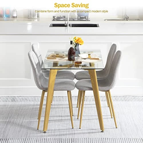 Bacyion Glass Dining Table Set For 4-5 Pieces Dining Room Table Set, Rectangle Kitchen Table With 4 Grey Fabric Dining Chairs, Modern Table & Chair Set For Dining Room, Kitchen, Dinette, Small Space 5 Bacyion Glass Dining Table Set For 4-5 Pieces Dining Room Table Set, Rectangle Kitchen Table With 4 Grey Fabric Dining Chairs, Modern Table & Chair Set For Dining Room, Kitchen, Dinette, Small Space - Image 5