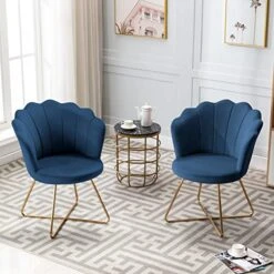 Duhome Velvet Accent Chair Living Room Chair，Corner Chair Reception Chair For Bedroom Living Room, Shell Shaped Living Room Chair With Golden Metal Legs, DarkBlue -Safavieh Furniture 51w3iZshpLL