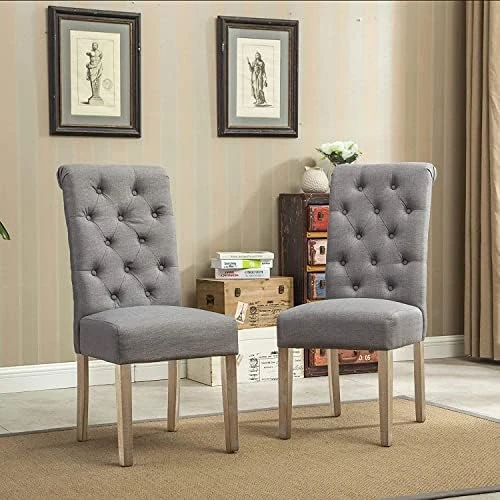 Roundhill Furniture Habit Solid Wood Tufted Parsons Charcoal Dining Chair, Set Of 2 5 Roundhill Furniture Habit Solid Wood Tufted Parsons Charcoal Dining Chair, Set Of 2 - Image 5