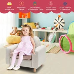 Costzon Kids Sofa, Toddler Chair W/Solid Wood Frame, Thick Cushion, Child Armchair For Play Room, Nursery, Kindergarten, Kids Room, Gift For 2-8 Years Old Boys & Girls, Toddler Couch (Chick) -Safavieh Furniture 51wCkF44MpL