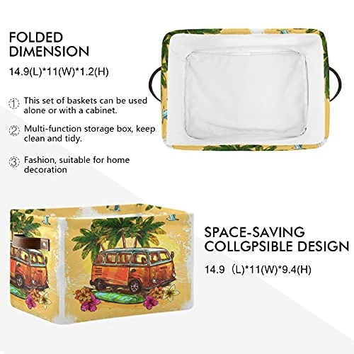 Oyihfvs Hippy Vintage Hamper Bus Surfboard Flowers Palm Trees Square Shelves Storage Basket Bin, Waterproof Laundry Hamper Bucket, Baby Nursery Organizer With Handles For Toys Clothes Room Closets 3 Oyihfvs Hippy Vintage Hamper Bus Surfboard Flowers Palm Trees Square Shelves Storage Basket Bin, Waterproof Laundry Hamper Bucket, Baby Nursery Organizer With Handles For Toys Clothes Room Closets - Image 3