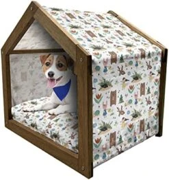 Ambesonne Colorful Wooden Dog House, Summer Nature Pattern With Doodle Of Bugs Beetles Dots Flowers And Sun, Indoor & Outdoor Portable Dog Kennel With Pillow And Cover, X-Large, Multicolor -Safavieh Furniture 51wFRXEiyqL. AC