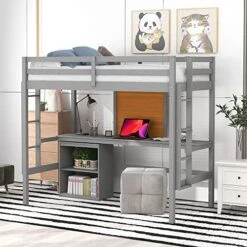 CITYLIGHT Twin Loft Bed With Stairs And Desk, Wooden Loft Bed Twin With Storage Shelves And Blackboard,Multi-Function Twin Size Loft Bed Frame For Kids Teens, White 20 CITYLIGHT Twin Loft Bed With Stairs And Desk, Wooden Loft Bed Twin With Storage Shelves And Blackboard,Multi-Function Twin Size Loft Bed Frame For Kids Teens, White -Safavieh Furniture 51wIdsC8GiL. AC