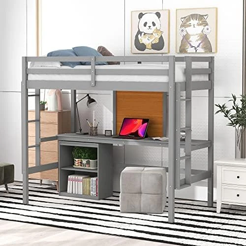 CITYLIGHT Twin Loft Bed With Stairs And Desk, Wooden Loft Bed Twin With Storage Shelves And Blackboard,Multi-Function Twin Size Loft Bed Frame For Kids Teens, White 6 CITYLIGHT Twin Loft Bed With Stairs And Desk, Wooden Loft Bed Twin With Storage Shelves And Blackboard,Multi-Function Twin Size Loft Bed Frame For Kids Teens, White - Image 6