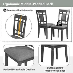 Merax 7-Piece Farmhouse Rustic Wooden Dining Set, Rectangular Table With 6 Padded Chairs, Gray 18 Merax 7-Piece Farmhouse Rustic Wooden Dining Set, Rectangular Table With 6 Padded Chairs, Gray -Safavieh Furniture 51wNJRIHarL