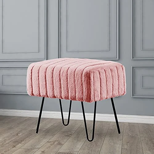 Home Soft Things Super Mink Faux Fur Pink Ottoman Bench, 19" X 13" X 17", Rose Smoke, Living Room Foot Rest Stool Entryway Makeup Bench End Of Bed Bedroom Home Decor Chair For Sitting 3 Home Soft Things Super Mink Faux Fur Pink Ottoman Bench, 19" X 13" X 17", Rose Smoke, Living Room Foot Rest Stool Entryway Makeup Bench End Of Bed Bedroom Home Decor Chair For Sitting - Image 3