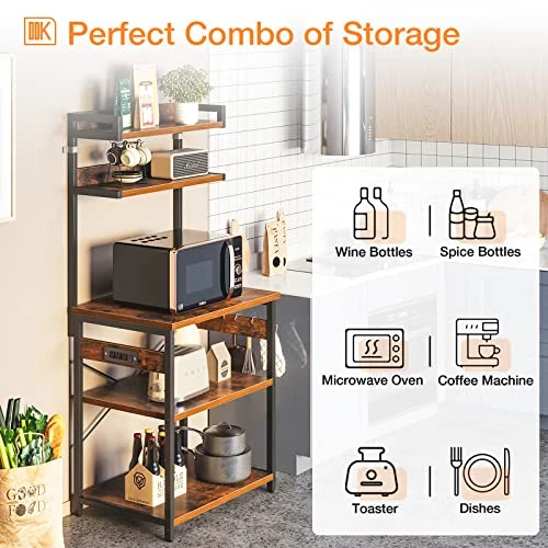 ODK Bakers Rack With Power Outlet, Microwave Stand With Storage 5-Tiers, Kitchen Rack Storage Shelf 16.5 * 23.6 * 59 Inches,Coffee Bar Microwave Rack,Rustic Brown 6 ODK Bakers Rack With Power Outlet, Microwave Stand With Storage 5-Tiers, Kitchen Rack Storage Shelf 16.5 * 23.6 * 59 Inches,Coffee Bar Microwave Rack,Rustic Brown - Image 6