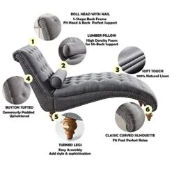 Rosevera Sereno Polyester Upholstered Button Tufting With Toss Pillow Chaise Lounge Chair For Indoor Bedroom, Linen Gray 11 Rosevera Sereno Polyester Upholstered Button Tufting With Toss Pillow Chaise Lounge Chair For Indoor Bedroom, Linen Gray -Safavieh Furniture 51wRVhjxwfL
