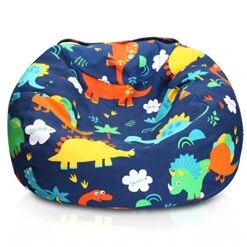 Hadieru Stuffed Animal Storage Bean Bag Chairs For Kids, Stuffable Canvas Bean Bag Cover Only Without Filler Kids Toy Storage Organizer(Dinosaur)