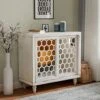 COSIEST Sideboard Buffet Cabinet, MDF Storage Cabinet With Mirrored Doors And Adjustable Shelf, Kitchen Cupboard Console Table With Sliding Doors For Dining Room, Hallway, Living Room, White