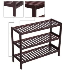 SONGMICS Bamboo Shoe Rack Bench, 3-Tier Shoe Organizer，Utility Storage Shelf Rack, Storage Shelf, 3-Shelf Shelving Unit,for Entryway Hallway Bathroom Living Room And Corridor Brown -Safavieh Furniture 51wURcdohgS