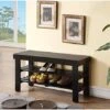 Black Finish Solid Wood Storage Shoe Bench Shelf By EHomeProducts