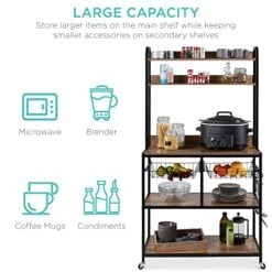Best Choice Products 67in Baker's Rack, Multipurpose Counter-Height Kitchen Accessory For Food Prep, Cooking, Storage W/Locking Wheels, Adjustable Feet, 2 Wire Baskets, Shelf Backings - Brown/Black -Safavieh Furniture 51wblbG31EL