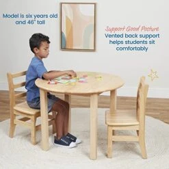 ECR4Kids 30in D Hardwood Table And Chairs, 12in Seat Height, Kids Furniture, Natural -Safavieh Furniture 51wfP45OECL
