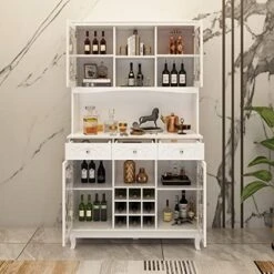 ECACAD Large Kitchen Pantry Storage Cabinet With Glass Doors, Drawers & Open Shelves, Freestanding Kitchen Cupboard Buffet Cabinet With Wine Rack For Living Room, White 9 ECACAD Large Kitchen Pantry Storage Cabinet With Glass Doors, Drawers & Open Shelves, Freestanding Kitchen Cupboard Buffet Cabinet With Wine Rack For Living Room, White -Safavieh Furniture 51wfRoJF2rL