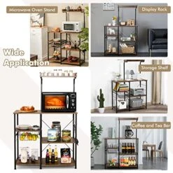 Giantex Kitchen Baker’s Rack, 4-Tier Microwave Storage Stand, Utility Storage, Wire Basket With 5 Hooks, Spice Utensils For Organizing Work Station Shelf 35.5” Length, Charcoal Brown&Black -Safavieh Furniture 51wgK2Ko1WL