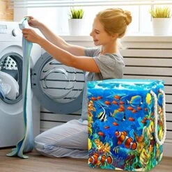 Under Water Fishes In Ocen Sea Tropical 19.3" Large Sized Waterproof Foldable Laundry Hamper Bucket With Handles For Storage Bin,Kids Room,Home Organizer,Nursery Storage,Baby Hamper -Safavieh Furniture 51wh2mETpnL