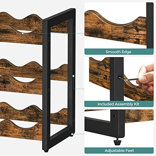 SONGMICS Countertop Wine Rack, 3-Tier Display Wine Storage Shelves, Holds 12 Bottles, Bamboo Wobble-Free Bottle Holder For Kitchen Bar Dining Room Living Room, Rustic Brown And Black UKWR011B01 6 SONGMICS Countertop Wine Rack, 3-Tier Display Wine Storage Shelves, Holds 12 Bottles, Bamboo Wobble-Free Bottle Holder For Kitchen Bar Dining Room Living Room, Rustic Brown And Black UKWR011B01 - Image 6