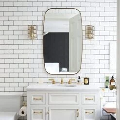 ANDY STAR Gold Oval Mirrors For Bathroom, Large 24x40’’ Brushed Gold Metal Framed Oblong Wall Mirror, Modern Gold Vanity Mirror In Stainless Steel Frame Wall Mount Horizontal Or Vertical