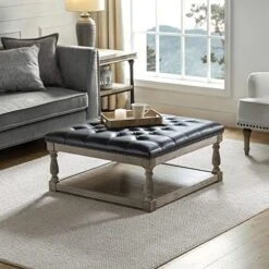 HULALA HOME Large Square Ottoman Coffee Table For Living Room, Button Tufted Cocktail Ottoman With Shelf & Solid Wood Legs, Upholstered Farmhouse Footrest Stool, Beige -Safavieh Furniture 51wyn2wXmRL. AC