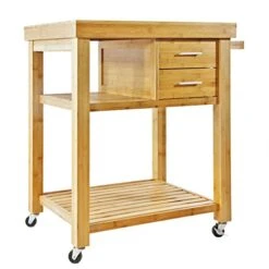 Home Aesthetics Bamboo Rolling Kitchen Island Cart, Butcher Block Food Kitchen Prepping Cart Trolley On Wheels, Rolling Wood Kitchen Cart With Drawers Shelves, Towel Rack, Locking Casters -Safavieh Furniture 51x0cmIqDvL