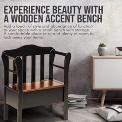 Peaceful Classics Bench With Storage - Small Wooden Storage Bench For Entryway, Hallway, Mudroom, Farmhouse, Bedroom, & Living Room, Amish Handmade Furniture Storage Organizer, Mocha -Safavieh Furniture 51x3dHEzgJL