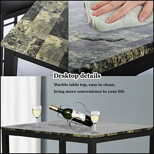 Dining Table For 2, 3 Piece Counter Height Kitchen Table With 2 Chairs, Faux Marble Tabletop Modern Dining Room Table Set Home Furniture For Small Space 2 Dining Table For 2, 3 Piece Counter Height Kitchen Table With 2 Chairs, Faux Marble Tabletop Modern Dining Room Table Set Home Furniture For Small Space - Image 2