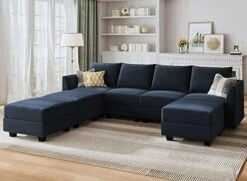 HONBAY Modular Sectional Sofa Convertible U Shaped Couch With Reversible Chaise Velvet Modular Sofa Sectional Couch With Storage Ottoman, Grey -Safavieh Furniture 51xC8I3I3PL. AC