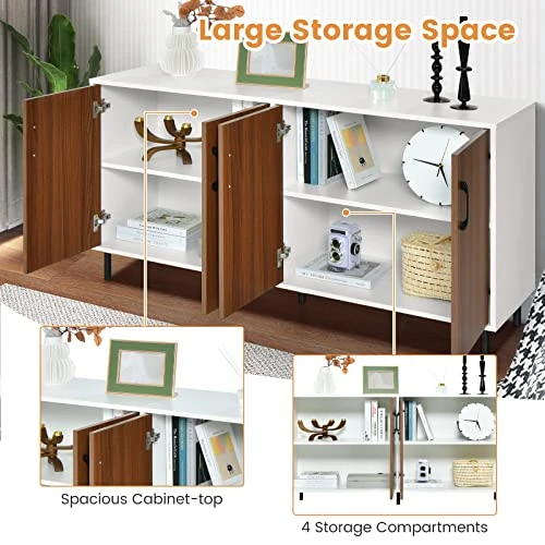 Giantex 4-Door Large Buffet Sideboard, Kitchen Storage Cabinet, Wooden Buffet Server Cupboard, 5-Leg Structure, Accent Cabinet, Ideal For Living Room 5 Giantex 4-Door Large Buffet Sideboard, Kitchen Storage Cabinet, Wooden Buffet Server Cupboard, 5-Leg Structure, Accent Cabinet, Ideal For Living Room - Image 5