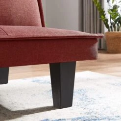 Anwick Sofa Bed Couch Memory Foam Futon Bed Faux Leather Loveseat Sofa Convertible Modern Futon Couch Small Sleeper Sof, Metal Legs, Futon Sofa Bed For Small Spaces (Red) -Safavieh Furniture 51xNV0gsbwL