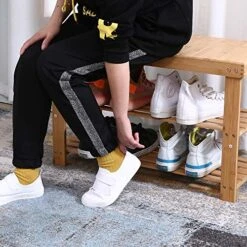 KKTONER Bamboo Shoe Rack Bench 3 Tier Entryway Seat Shoe Organizer Storage Shelf Natural Color