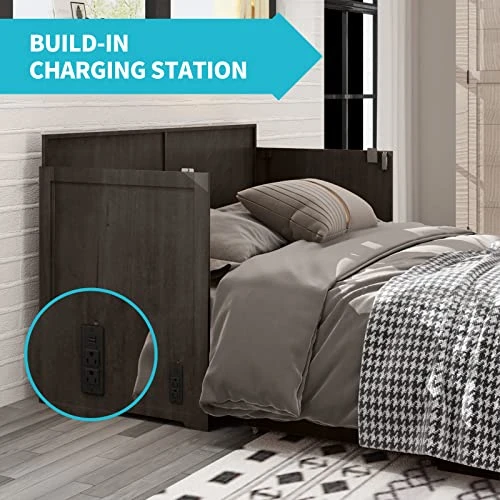 Cube Cabinet Bed Chest With Memory Foam Mattress, Queen Size Murphy Bed With USB Charging Station, Convertible Cabinet For Living Room/Apartment/Easy Assembly - Gray 3 Cube Cabinet Bed Chest With Memory Foam Mattress, Queen Size Murphy Bed With USB Charging Station, Convertible Cabinet For Living Room/Apartment/Easy Assembly - Gray - Image 3