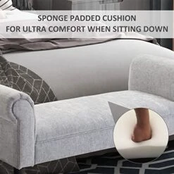 HOMCOM 52" End Of Bed Bench, Linen Upholstered Ottoman Bench, Bedroom Entryway Bench With Armrests, Light Grey -Safavieh Furniture 51xTeAIO7aL