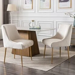ZHENGHAO Velvet Dining Chairs Set Of 6, Modern Accent Kitchen Chairs With Gold Legs Upholstered Guest Chairs For Living Room/Kitchen/Restaurant, White -Safavieh Furniture 51xWo akwL. AC