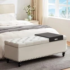 HUIMO Ottoman With Storage, 51-inch Storage Ottoman Bench With Button-Tufted, Bedroom Bench Safety Hinge Ottoman In Upholstered Fabrics, Large Storage Bench For Bedroom, Living Room (Ivory) 19 HUIMO Ottoman With Storage, 51-inch Storage Ottoman Bench With Button-Tufted, Bedroom Bench Safety Hinge Ottoman In Upholstered Fabrics, Large Storage Bench For Bedroom, Living Room (Ivory) -Safavieh Furniture 51xaQSskuxL. AC