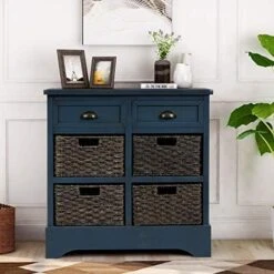 Merax Brown Morden Farmhouse Wood Storage Cabinet With Four Classic Rattan Basket Buffet Sideboard Brownrd For Kitchen/Dining Entryway/Living Room Light Grey, One -Safavieh Furniture 51xeVVPXEL. AC 2