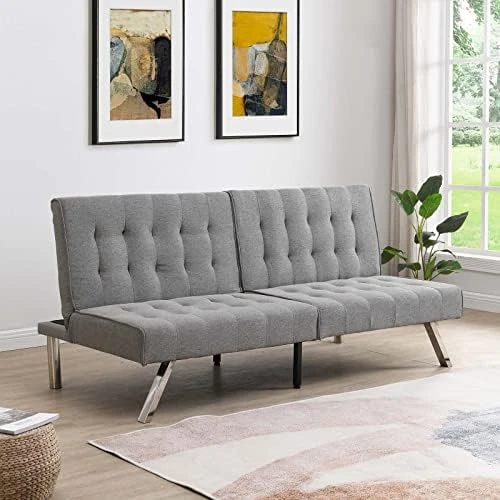 Modern Fabric Sofa Bed Futon With Stainless Legs, Convertible Folding Sofa Bed For Compact Living Spaces Apartments Office Dorms, 3-Seat (Black) 8 Modern Fabric Sofa Bed Futon With Stainless Legs, Convertible Folding Sofa Bed For Compact Living Spaces Apartments Office Dorms, 3-Seat (Black) - Image 8
