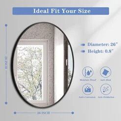 WINGSTEC Black Round Mirror, 26 Inch Circle Wall-Mounted Mirror With Matte Beveled Aluminum Framed And HD Glass For Bathroom, Vanity, Entryway