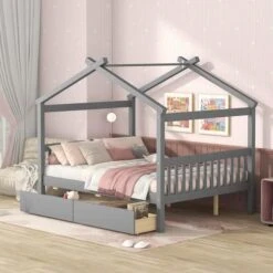 LLS Twin Size House Bed, Wood Bed Frame With 2 Drawers Storage, Headboards And Roof, Can Be Decorated For Children Boys Girls, Gray 18 LLS Twin Size House Bed, Wood Bed Frame With 2 Drawers Storage, Headboards And Roof, Can Be Decorated For Children Boys Girls, Gray -Safavieh Furniture 51xv082q3yL. AC