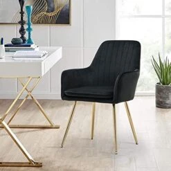 Altrobene Velvet Accent Chair, Home Office Desk Chair, Living Room Bedroom Arm Chair, Modern Dinging Chair, Girls Vanity Chair, Golden Finished, Black -Safavieh Furniture 51xv2wOesNL. AC